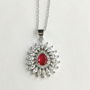 Lab created Ruby and Cz Halo pendant necklace